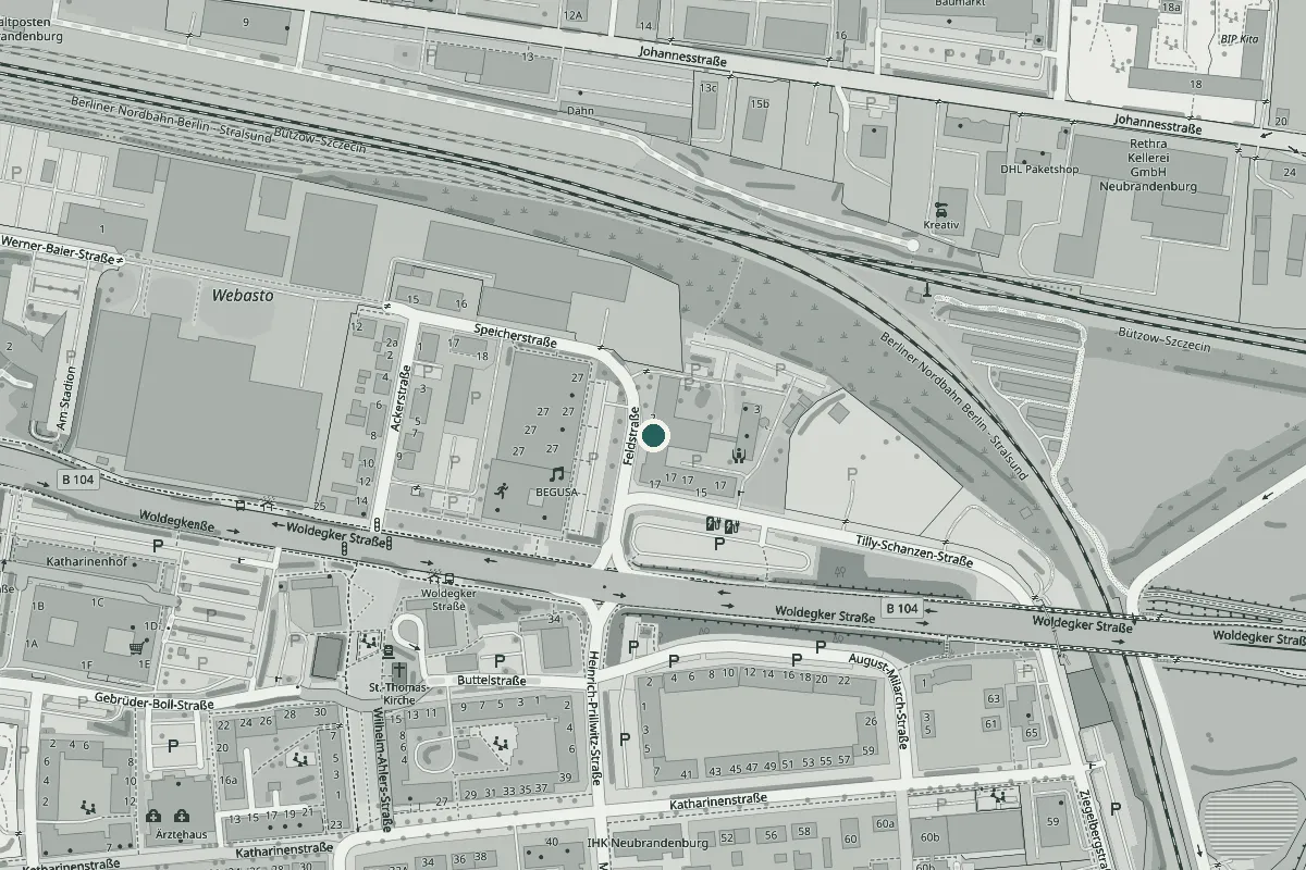 Stadtplan: die Praxis in der Feldstraße 2, nahe der Woldegker Straße in Neubrandenburg